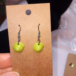 Green Snail Shell Pieced Wire Earrings 1-1/4" NWOT